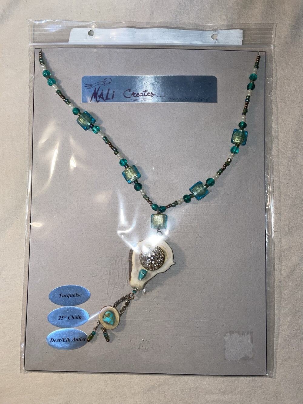 Hand Crafted Artistry Elk Antler Turquoise 25”Chain Native